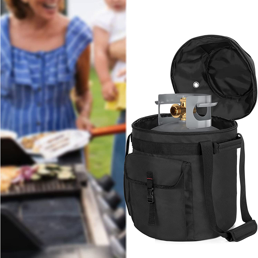 Outdoor 20 Lb Propangastankabdeckung mit seitlicher Klappe und praktischen Taschen, Propangastanktasche für mit 2 seitlichen Griffen und gepolstertem Riemen, wetterfeste Grilltasche