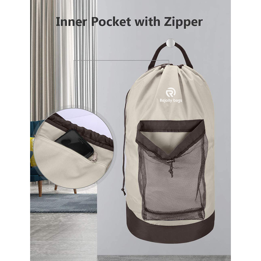 mit Schultergurten und Netztasche, strapazierf&auml;higer Nylon-Rucksack, Kleiderkorb mit Kordelzugverschluss f&uuml;r College, Reise, Waschsalon, W&auml;schesack in der Wohnung