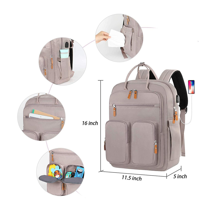 Baby Wickeltasche Rucksack Windel Babytaschen Wasserdichte Tasche mit gro&szlig;er Kapazit&auml;t und USB-Ladeanschluss