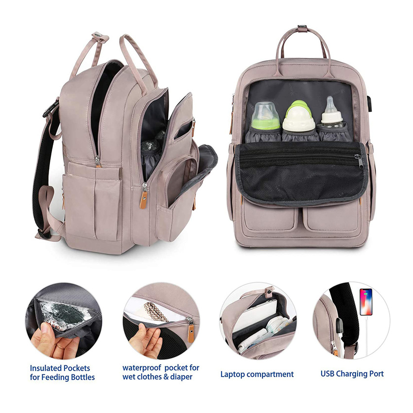 Baby Wickeltasche Rucksack Windel Babytaschen Wasserdichte Tasche mit gro&szlig;er Kapazit&auml;t und USB-Ladeanschluss