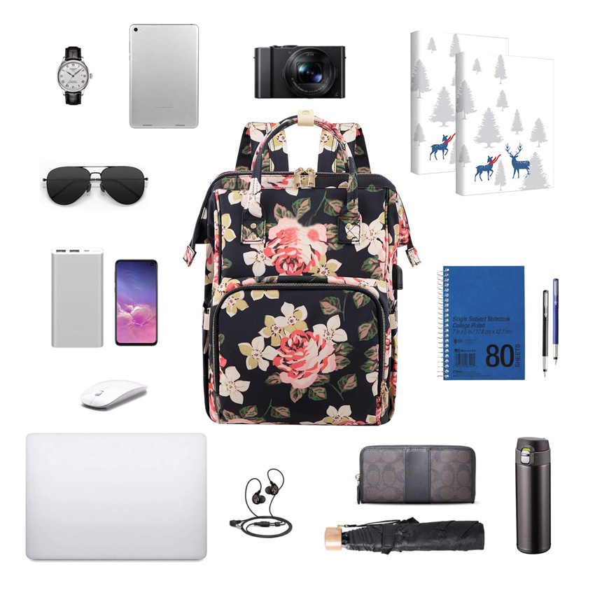 Wasserdichter College-Schulrucksack mit USB-Ladeanschluss, Laptop-Rucksack f&uuml;r Damen, modische Reisetaschen