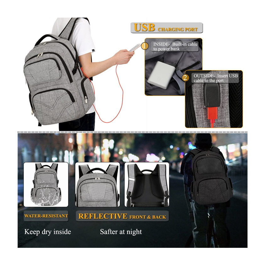Laptop-Rucksack mit USB-Ladeanschluss, wasserabweisender Rucksack f&uuml;r Gesch&auml;ftsreisen, College-Schulrucks&auml;cke