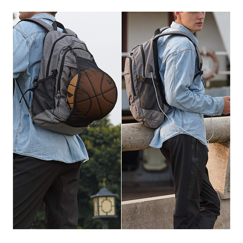 Basketball-Rucksack mit USB-Aufladung, Schultasche, leichter Tagesrucksack f&uuml;r Reisen, Wandern, Radfahren