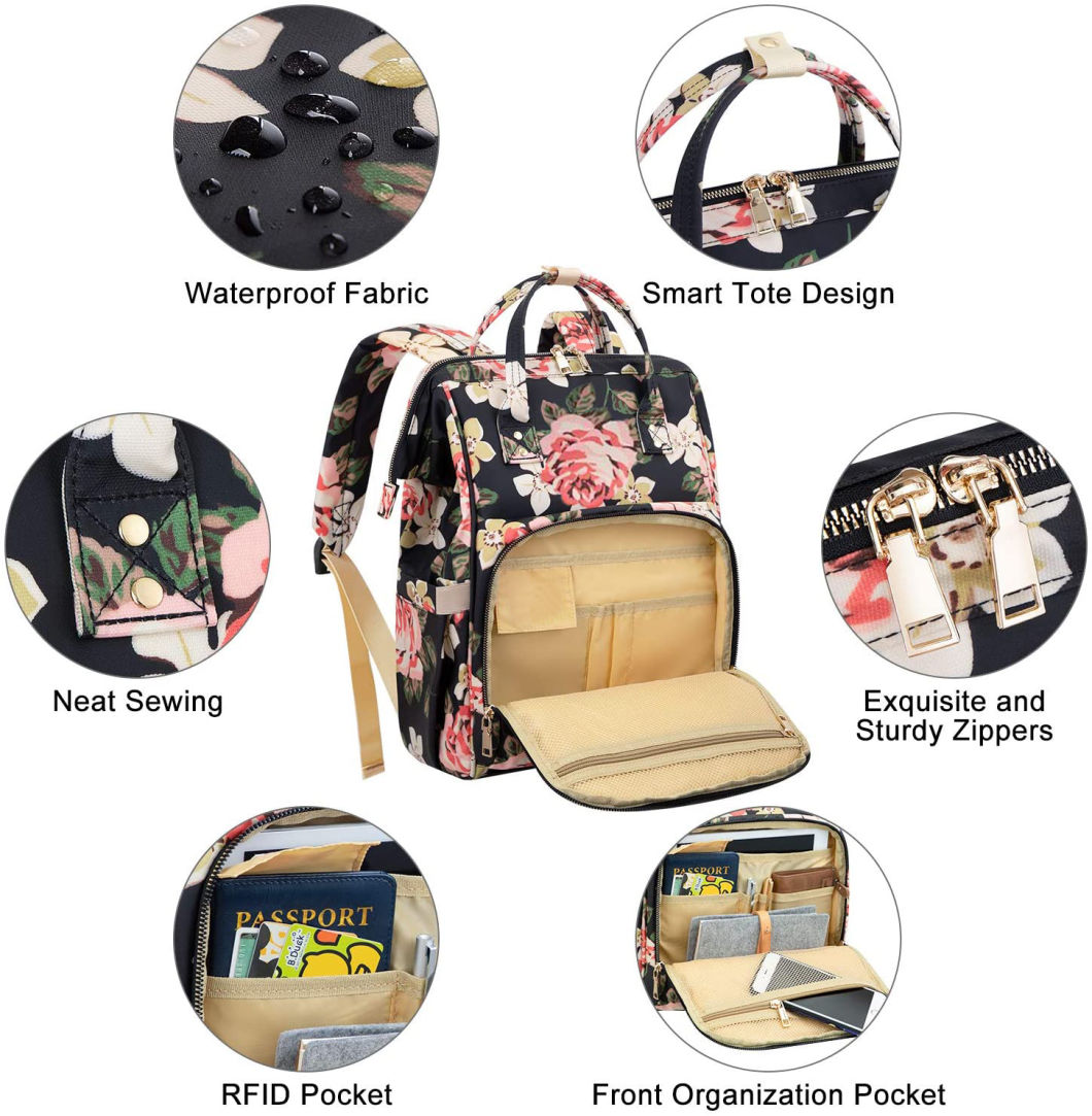 Wasserdichter College-Schulrucksack mit USB-Ladeanschluss, Laptop-Rucksack f&uuml;r Damen, modische Reisetaschen