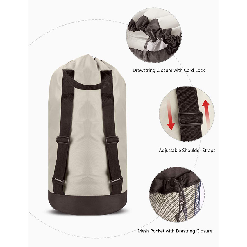 mit Schultergurten und Netztasche, strapazierf&auml;higer Nylon-Rucksack, Kleiderkorb mit Kordelzugverschluss f&uuml;r College, Reise, Waschsalon, W&auml;schesack in der Wohnung