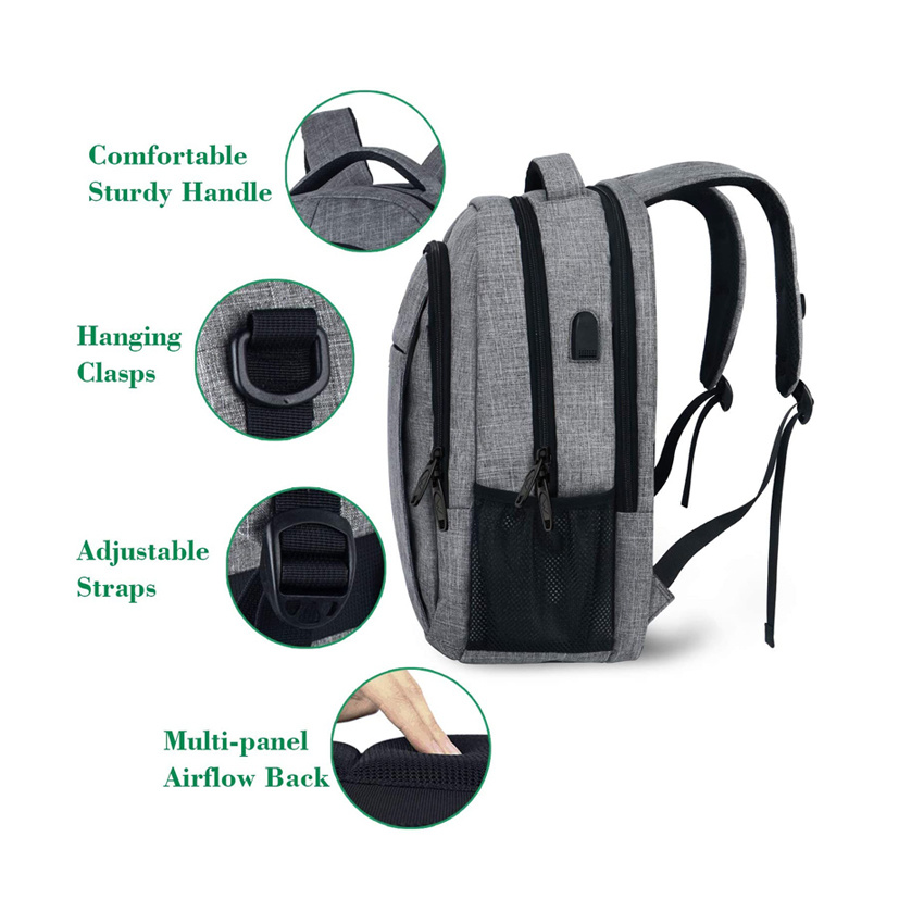 Laptop-Rucksack f&uuml;r Reisen, Wandern, Business Anti-Diebstahl Schlanker, langlebiger Laptop-Rucksack mit USB-Ladeanschluss Wasser