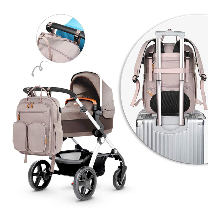 Baby Wickeltasche Rucksack Windel Babytaschen Wasserdichte Tasche mit gro&szlig;er Kapazit&auml;t und USB-Ladeanschluss