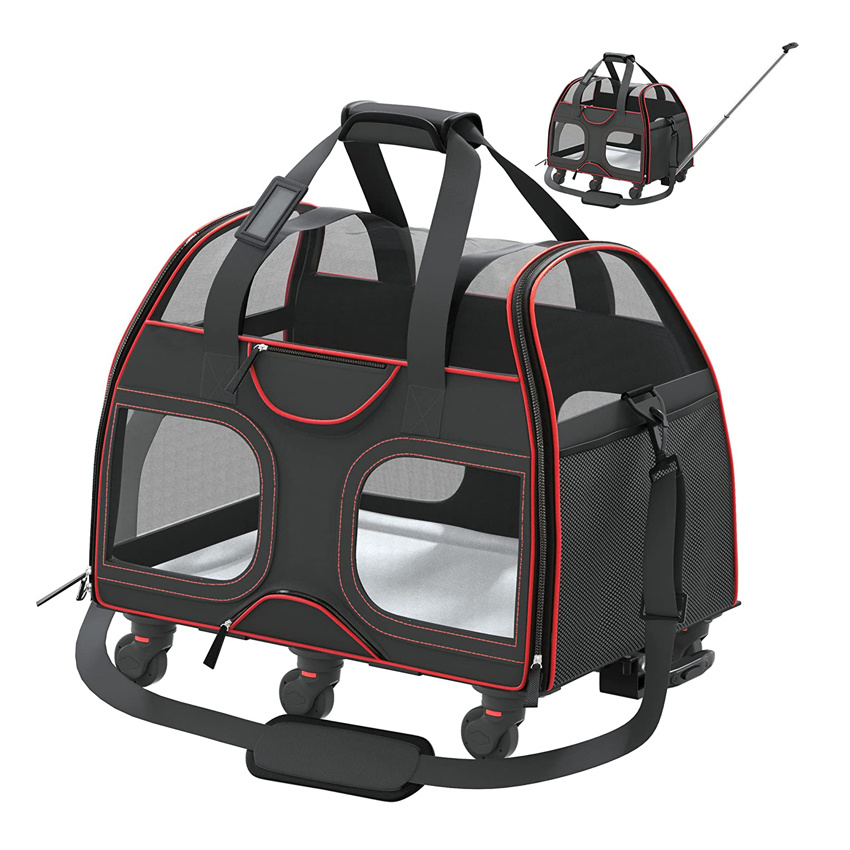 Переноска для домашних животных со съемными колесами Мягкая сумка для переноски собак и кошек с телескопической ручкой для ходьбы