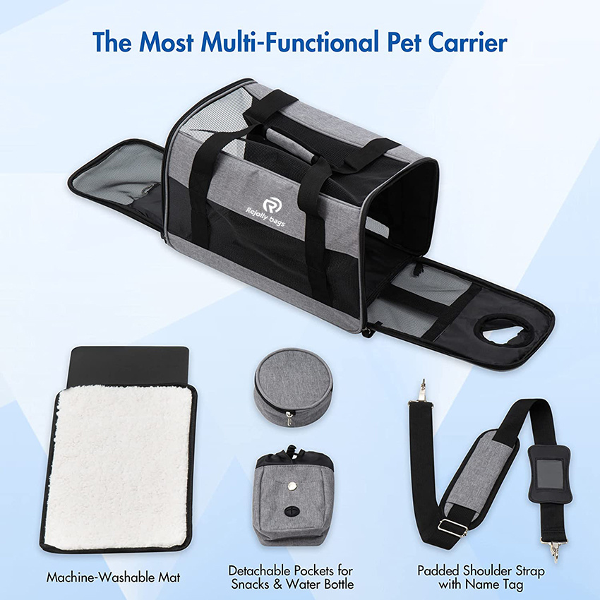 Transportbox f&uuml;r kleine, mittelgro&szlig;e Katzen, Hunde, Welpen, weiche Seiten, zusammenklappbare Taschen f&uuml;r Wasserflasche und Napf, Sicherheitsrei&szlig;verschl&uuml;sse, von TSA Airline zugelassene Reisetasche, Kitte