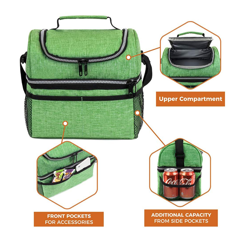 Isolierte mittelgro&szlig;e Lunchtasche mit zwei F&auml;chern Doppeldecker-Eisk&uuml;hltasche f&uuml;r das Schulb&uuml;ro