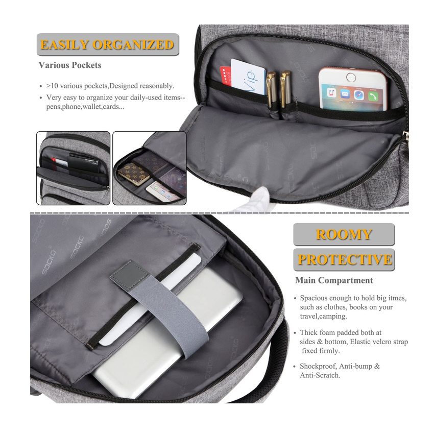 Laptop-Rucksack mit USB-Ladeanschluss, wasserabweisender Rucksack f&uuml;r Gesch&auml;ftsreisen, College-Schulrucks&auml;cke