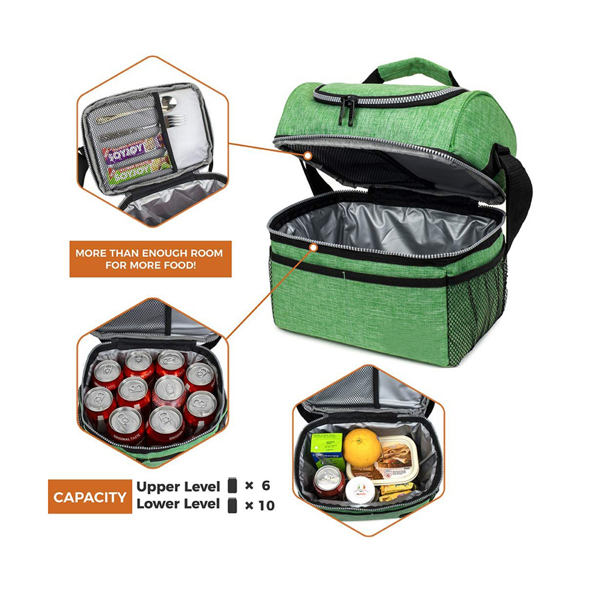 Isolierte mittelgro&szlig;e Lunchtasche mit zwei F&auml;chern Doppeldecker-Eisk&uuml;hltasche f&uuml;r das Schulb&uuml;ro
