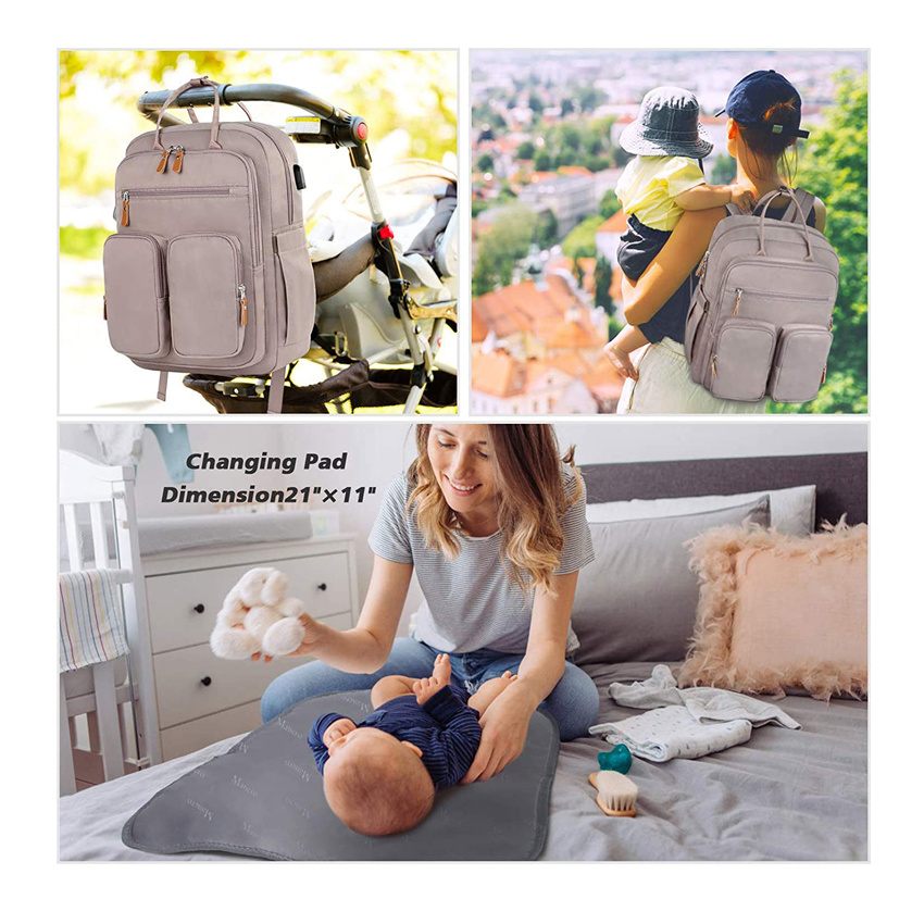 Baby Wickeltasche Rucksack Windel Baby Taschen Wasserdichte Tasche mit gro&szlig;er Kapazit&auml;t und USB-Ladeanschluss