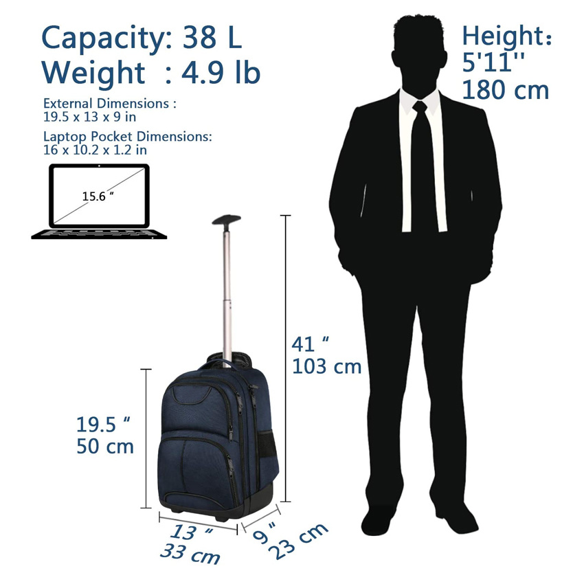 Rucksack mit R&auml;dern, Reise-Rollrucksack f&uuml;r M&auml;nner und Frauen, Handgep&auml;ck, Business-Tasche